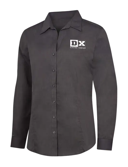 Womens Soft Black Crosshatch Easy Care Shirt w/DX Logo