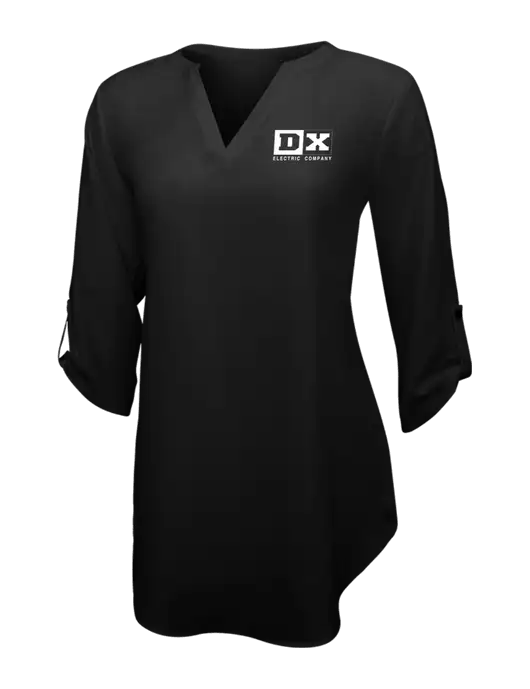 Womens Black 3/4 Sleeve Tunic Blouse w/DX Logo