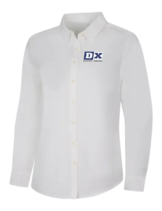 Womens White Long Sleeve Superpro React Twill Shirt w/DX Logo