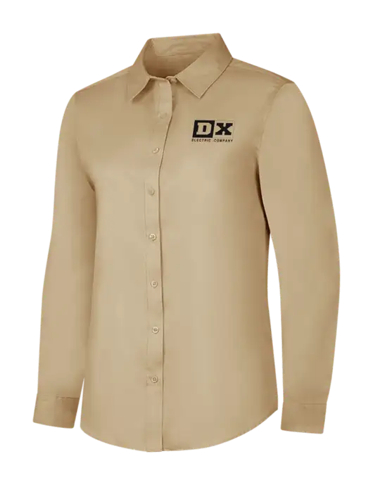 Dark Tan Womens Long Sleeve Superpro React Twill Shirt w/DX Logo