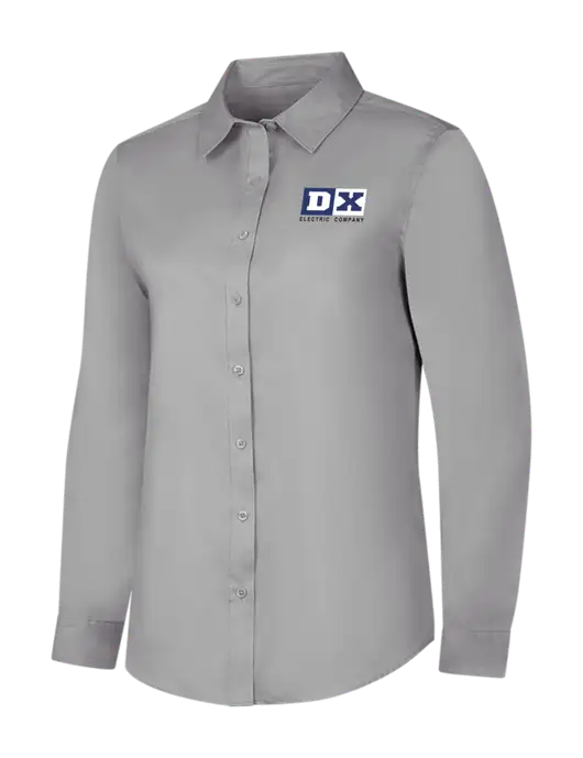Light Grey Womens Long Sleeve Superpro React Twill Shirt w/DX Logo