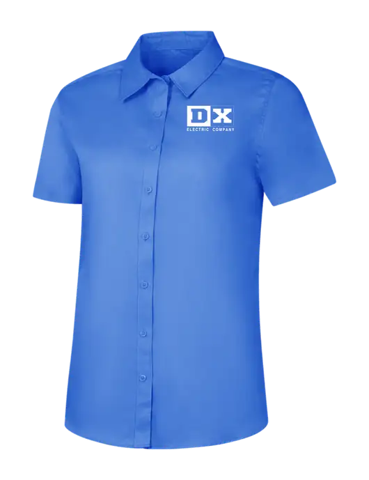 Womens Dark Carolina Blue Short Sleeve Superpro React Twill Shirt w/DX Logo