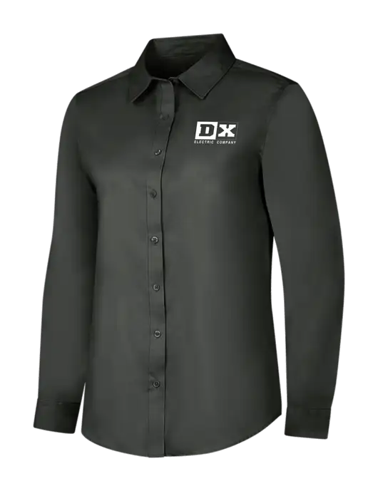 Dark Grey Womens Long Sleeve Superpro React Twill Shirt w/DX Logo