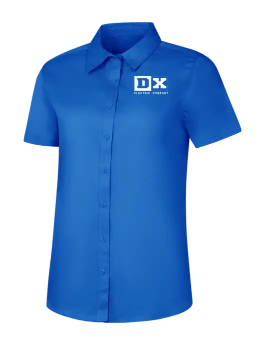 Womens Short Sleeve Royal Blue Superpro React Twill Shirt w/DX Logo
