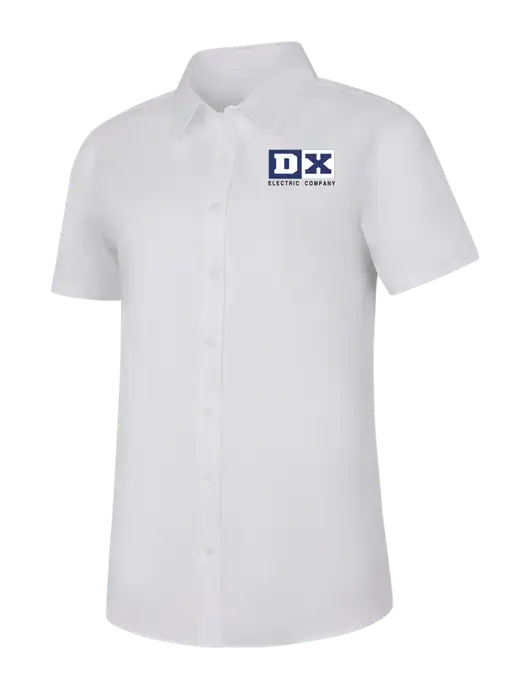 Womens White Short Sleeve Superpro React Twill Shirt w/DX Logo