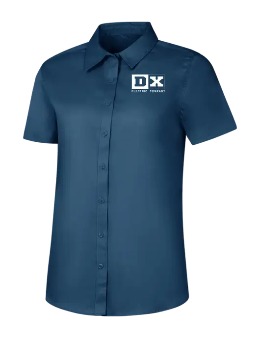 Womens Light Navy Short Sleeve Superpro React Twill Shirt w/DX Logo