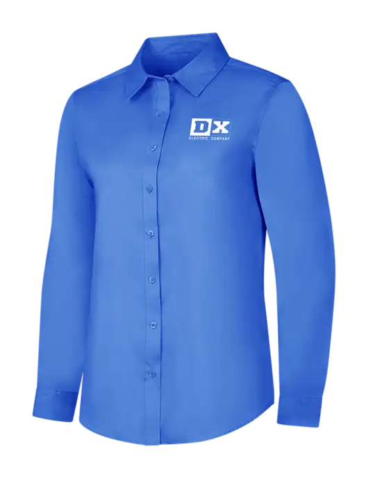 Dark Carolina Blue Womens Long Sleeve Superpro React Twill Shirt w/DX Logo