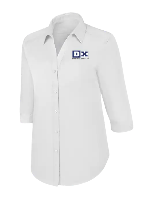 Womens White 3/4 Sleeve Carefree Poplin Shirt w/DX Logo