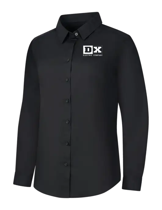 Womens Black Long Sleeve Carefree Poplin Shirt w/DX Logo