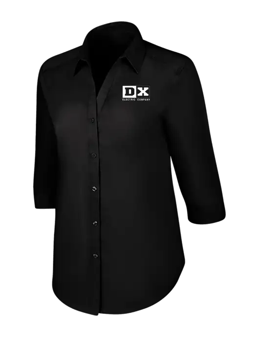Womens Black 3/4 Sleeve Carefree Poplin Shirt w/DX Logo