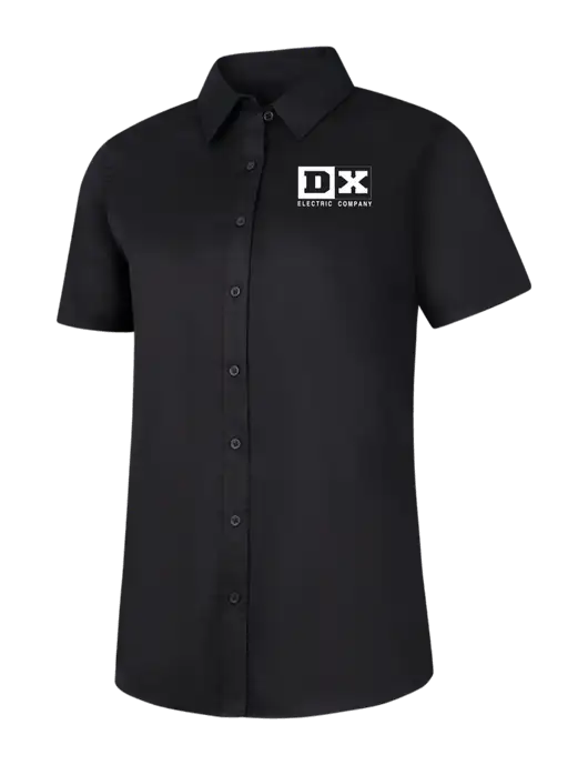 Womens Black Short Sleeve Superpro React Twill Shirt w/DX Logo