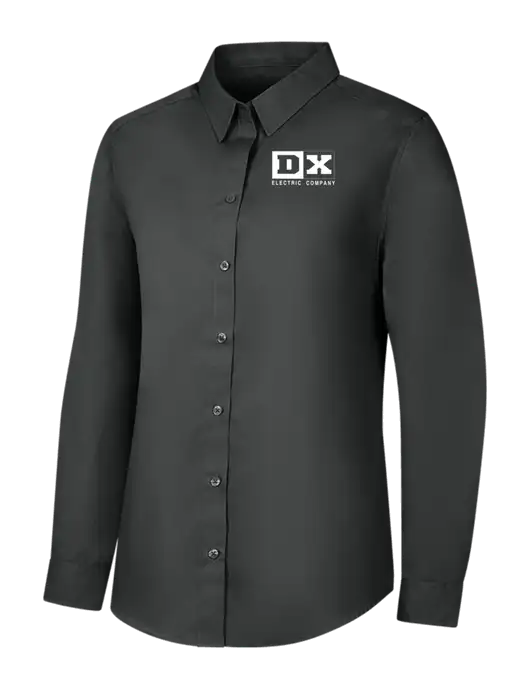 Womens Dark Grey Long Sleeve Carefree Poplin Shirt w/DX Logo