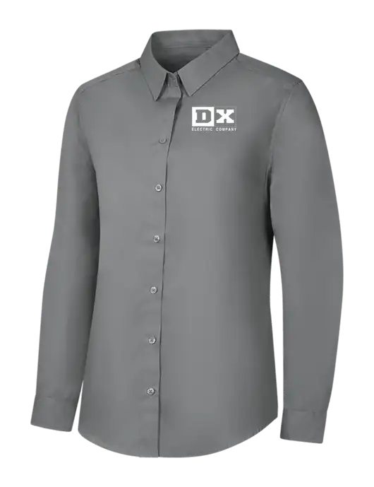 Womens Medium Grey Long Sleeve Carefree Poplin Shirt w/DX Logo