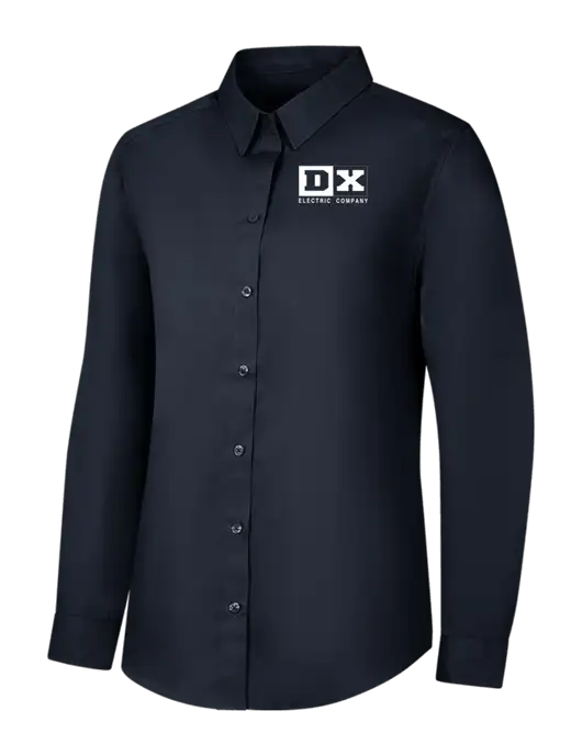 Womens River Blue Navy Long Sleeve Carefree Poplin Shirt w/DX Logo