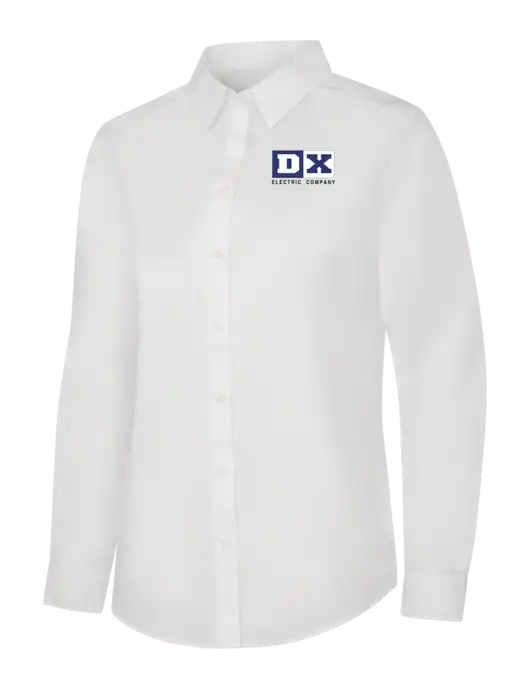 Womens White Long Sleeve Carefree Poplin Shirt w/DX Logo