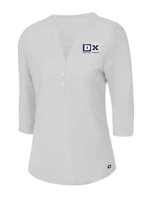 OGIO Bright White Jewel Henley w/DX Logo
