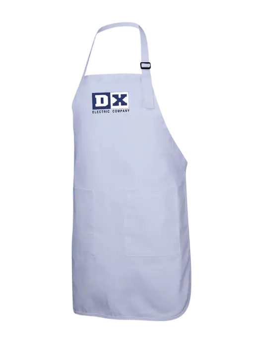 Full-Length White Apron With Pockets w/DX Logo