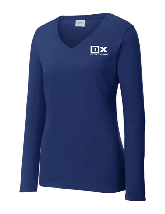 Womens  V-Neck Ring Spun Navy 4.5 oz Long Sleeve T-Shirt w/DX Logo