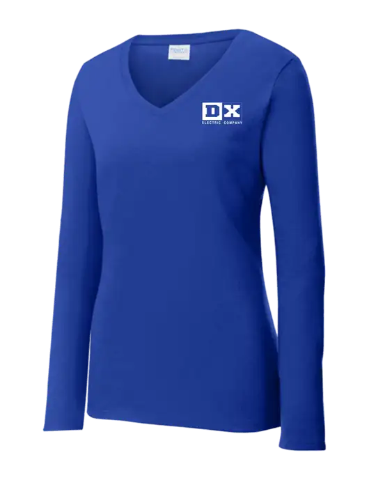 Womens  V-Neck Ring Spun Royal 4.5 oz Long Sleeve T-Shirt w/DX Logo