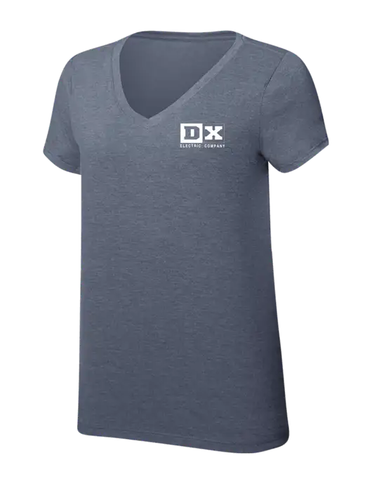 Womens Simply Soft V-Neck Navy Frost 4.5oz  Poly/Combed Ring Spun Cotton T-Shirt w/DX Logo