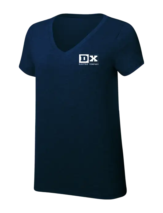 Womens Simply Soft V-Neck New Navy 4.5oz  Poly/Combed Ring Spun Cotton T-Shirt w/DX Logo