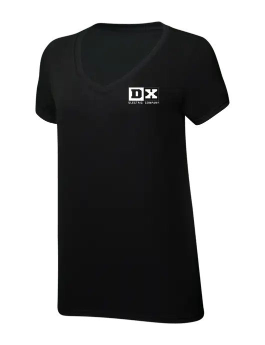 Womens Simply Soft V-Neck Black 4.5oz  Poly/Combed Ring Spun Cotton T-Shirt w/DX Logo