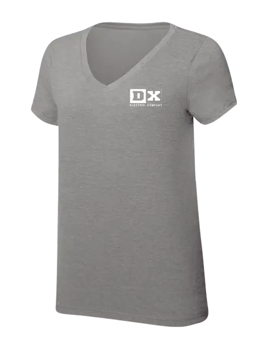Womens Simply Soft V-Neck Grey Frost 4.5oz  Poly/Combed Ring Spun Cotton T-Shirt w/DX Logo