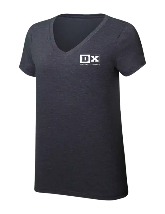 Womens Simply Soft V-Neck Heather Charcoal 4.5oz  Poly/Combed Ring Spun Cotton T-Shirt w/DX Logo