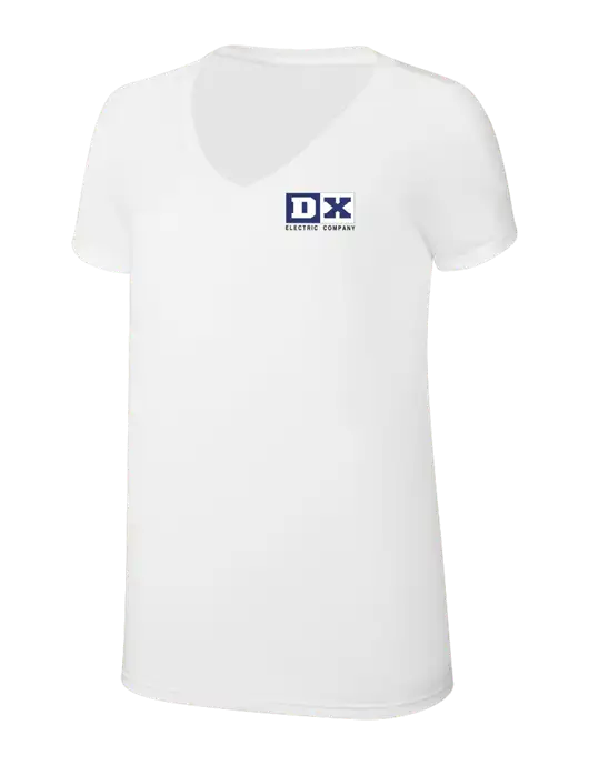 Womens Simply Soft V-Neck White 4.5oz  Poly/Combed Ring Spun Cotton T-Shirt w/DX Logo