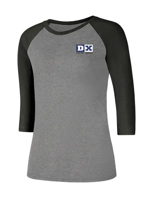 Womens Simply Soft 3/4 Sleeve Black Frost/Grey Frost Ring Spun Cotton T-Shirt w/DX Logo