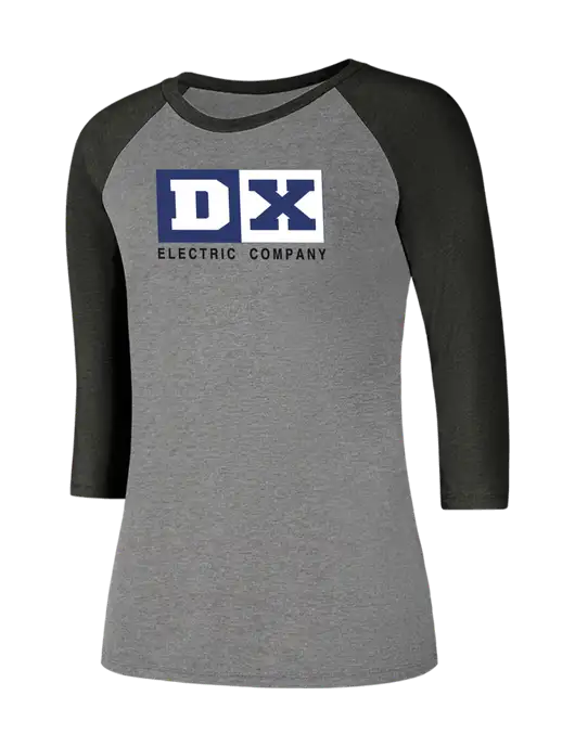 Womens Simply Soft 3/4 Sleeve Black Frost/Grey Frost Ring Spun Cotton T-Shirt w/DX Logo
