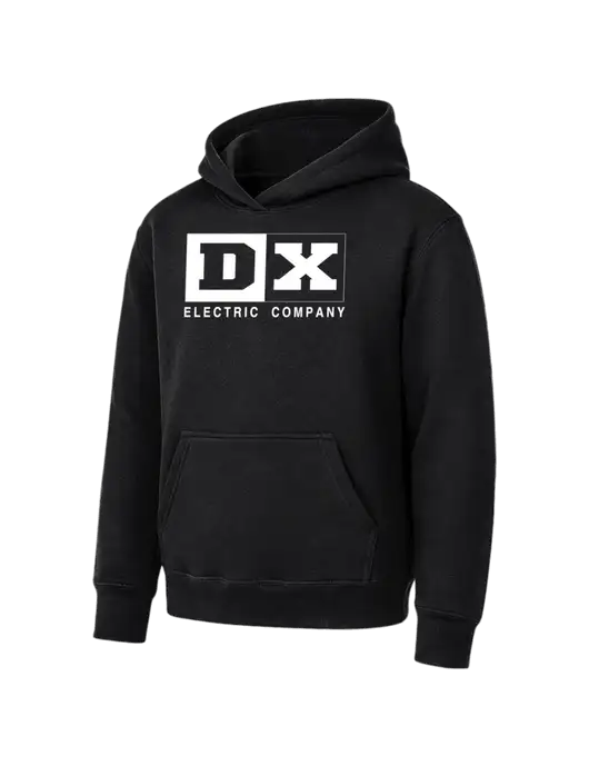 Youth Black 7.8 oz Pullover Hooded Sweatshirt w/DX Logo