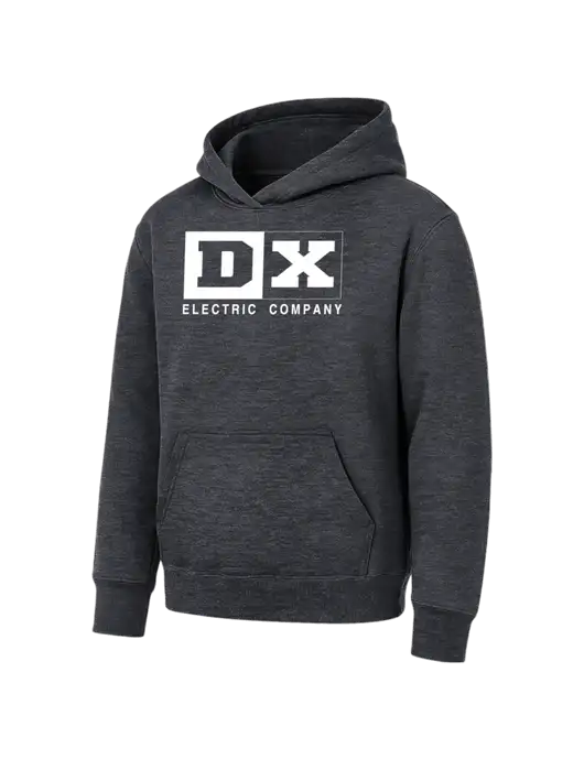 Youth Dark Heather Grey 7.8 oz Pullover Hooded Sweatshirt w/DX Logo
