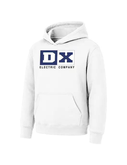 Youth White 7.8 oz Pullover Hooded Sweatshirt w/DX Logo