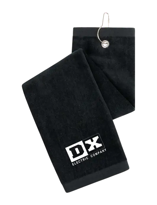 Black Tri-Fold Golf Towel with Grommet w/DX Logo