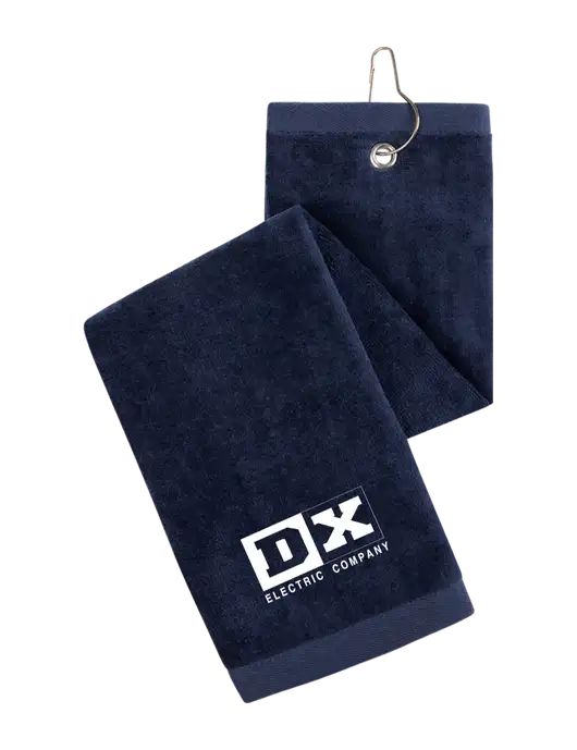 Navy Tri-Fold Golf Towel with Grommet w/DX Logo