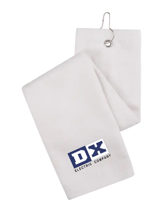 White Tri-Fold Golf Towel with Grommet w/DX Logo