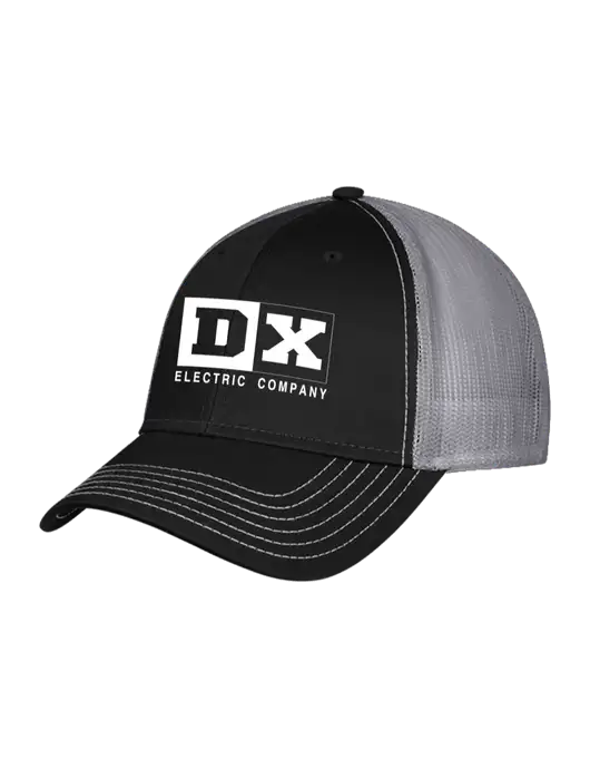 Black/Medium Dark Grey Mesh Trucker Cap Snap Back w/DX Logo
