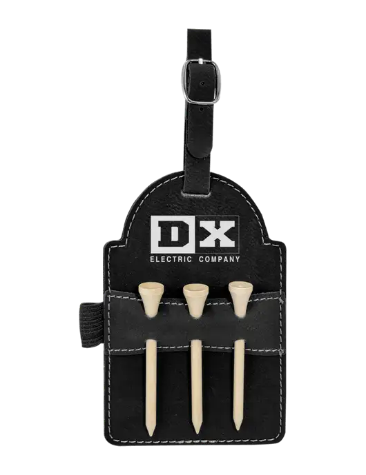 Black Leatherette Golf Bag Tag with 3 Wooden Tees w/DX Logo