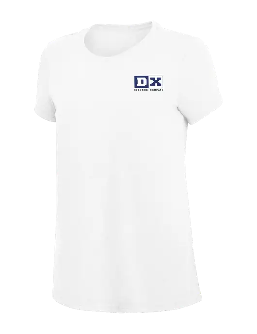 Womens Simply Soft White 4.5oz Poly/Combed Ring Spun Cotton T-Shirt
 w/DX Logo