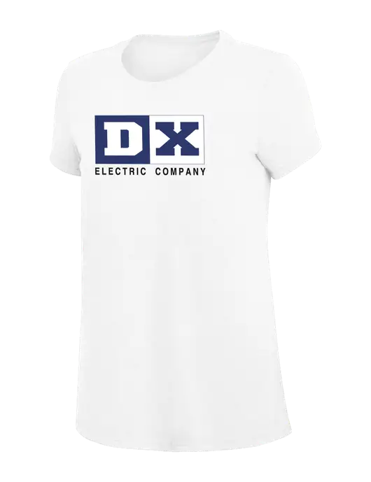 Womens Simply Soft White 4.5oz Poly/Combed Ring Spun Cotton T-Shirt
 w/DX Logo