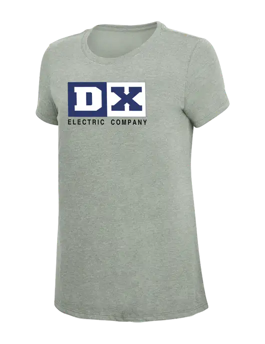 Womens Simply Soft Heathered Light Grey 4.5oz Poly/Combed Ring Spun Cotton T-Shirt w/DX Logo