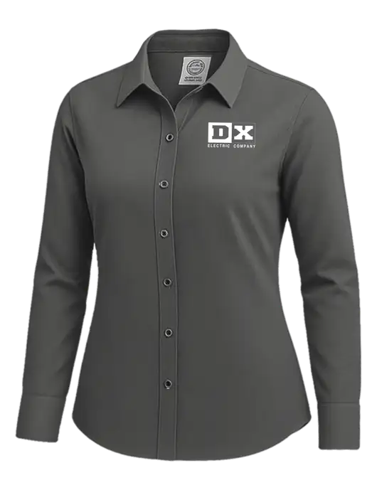 Brooks Brothers Womens Dark Grey Wrinkle-Free Stretch Nailhead Shirt w/DX Logo