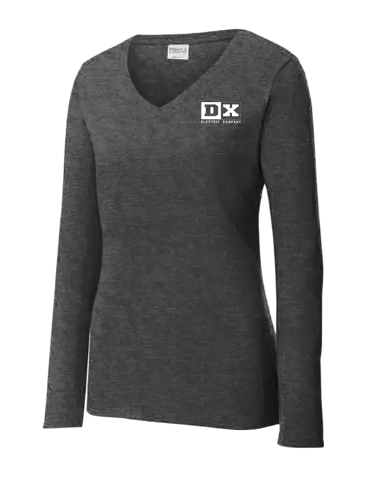 Womens  V-Neck Ring Spun Dark Heather Grey 4.5 oz Long Sleeve T-Shirt w/DX Logo