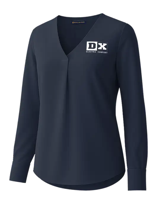Brooks Brothers Womens Dark Navy Open-Neck Satin Blouse  w/DX Logo