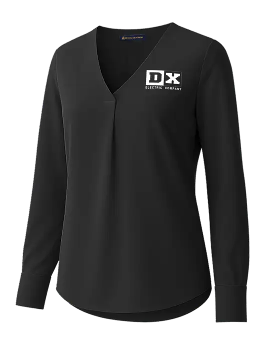 Brooks Brothers Womens Black Open-Neck Satin Blouse  w/DX Logo