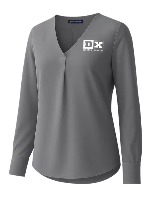 Brooks Brothers Womens Medium Grey Open-Neck Satin Blouse  w/DX Logo