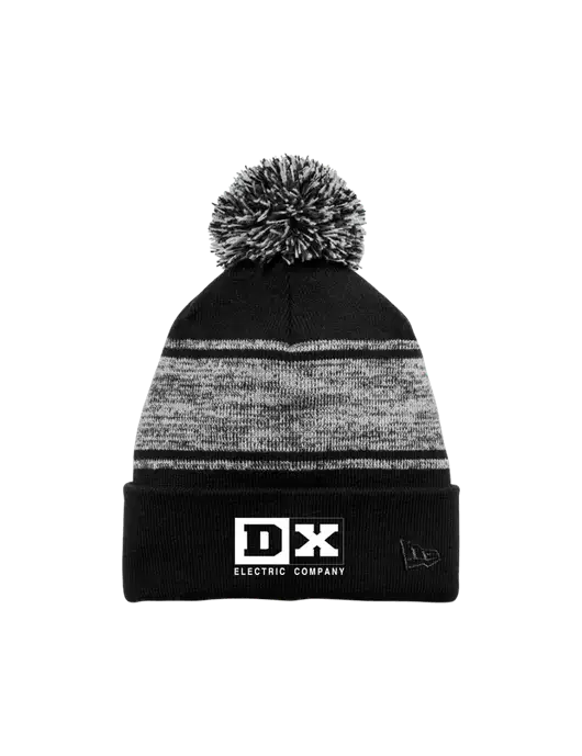 New Era Black/Charcoal Knit Chilled Pom Beanie w/DX Logo