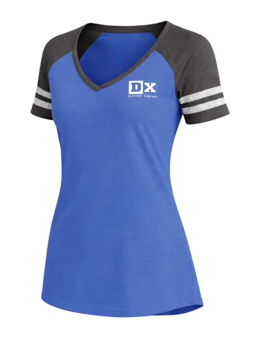 Womens Royal Heather/Charcoal Heather V-Neck Game Tee w/DX Logo