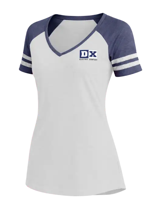Womens White/Navy Heather V-Neck Game Tee w/DX Logo